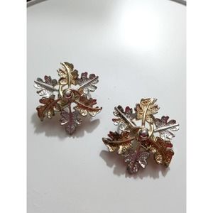 Vintage Sarah Coventry Gold & Silver Leaves Clip-on Earrings (jb3g)